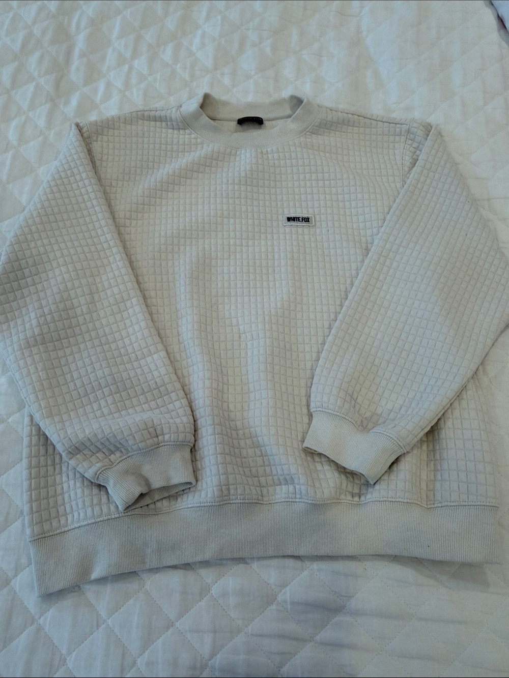 White Fox Boutique Cream Quilted Crewneck Pullover